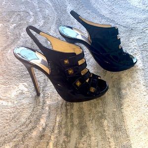 Jimmy Choo Black and Gold Heels. Patent leather